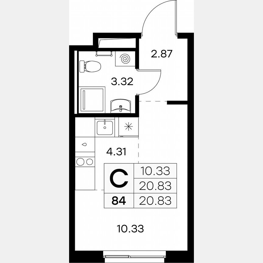Квартира-студия, 20,8 м², 6/9 эт.