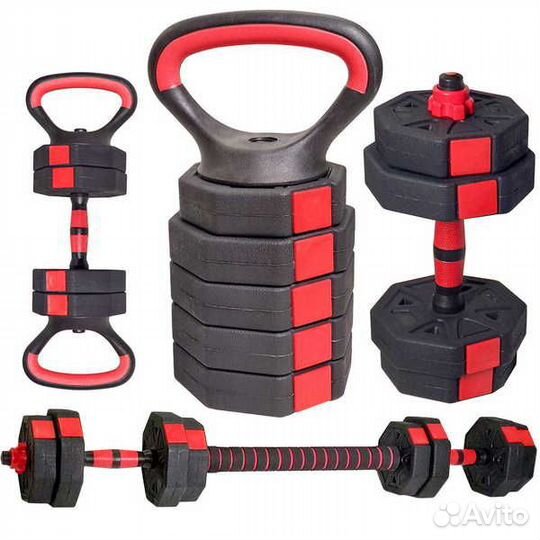 Набор гантелей 2х15кг/гиря/миништанга 6 в 1