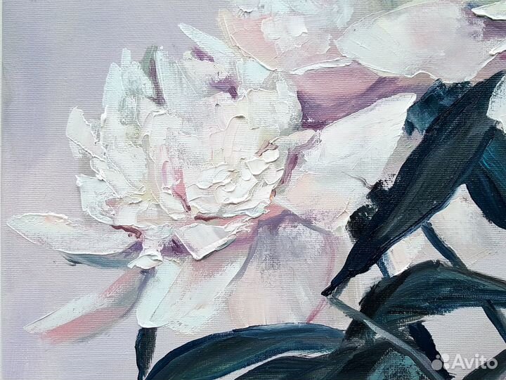 Картина Пионы цветы маслом на холсте 50х40