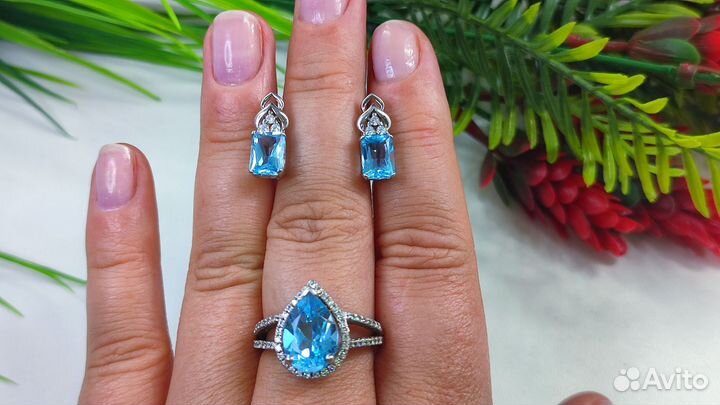 Серьги с природными sky blue 4,8ct, s925