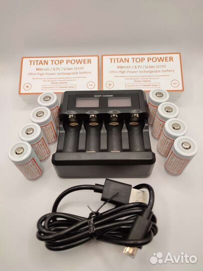 Titan Top Power, 800mAh, CR123 акб+зарядное, 3.7V