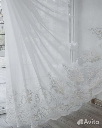 Тюль флоренция айвори готовый на окна пошив