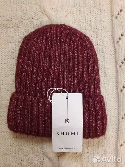 Шапка бини новая бордовый меланж шерсть/акрил зима