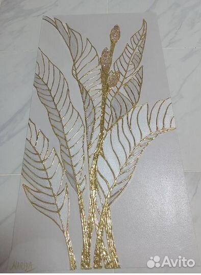 Текстурная картина на холсте листья