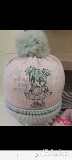 Комплект шапка шарф манишка варежки шлем