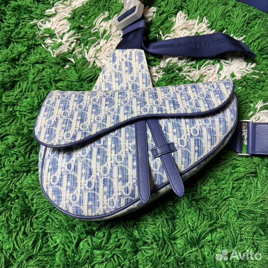 Сумка Dior Saddle Blue Oblique Kasuri Jacquard