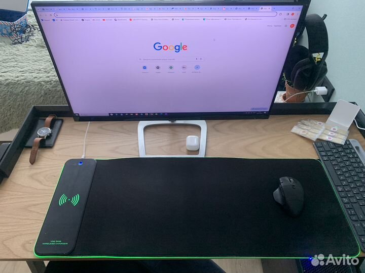 Коврик для мышки с RGB и беспроводной зарядкой
