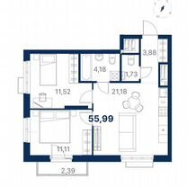 2-к. квартира, 56 м², 10/26 эт.