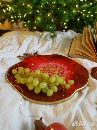 Подстаканники и блюдо ручной работы из смолы