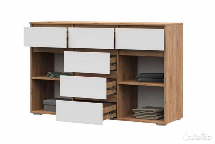 Комод белый 6 ящиков дуб крафт золото Хелен км 05