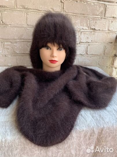 Шапка ушанка женская, бактус- платок, варежки