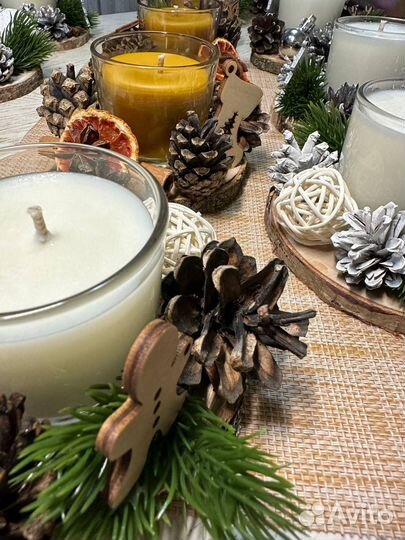 Подсвечник новогодний, соевая свеча