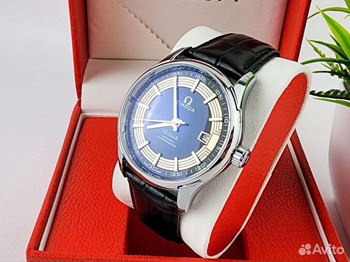 Мужские механические часы Omega кожаные