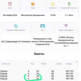 2 билета на Спивакова 8 ноября в Филармонию-2