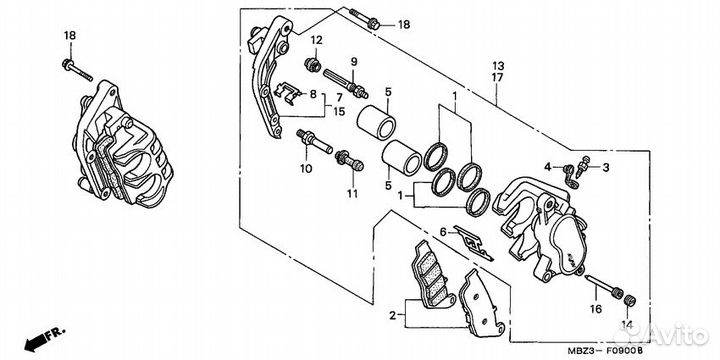 Ремкомплект переднего суппорта Honda 06431-MA3-405