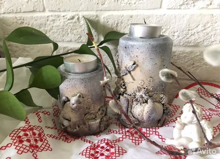 Подсвечник гипсовый. Свечи. Украшение. Подарок