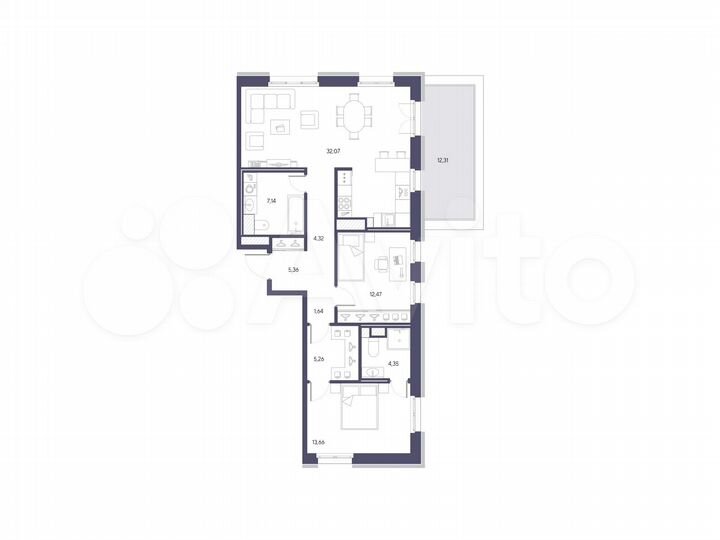 2-к. квартира, 86,3 м², 9/9 эт.