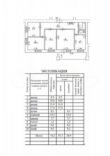 4-к. квартира, 74,3 м², 3/9 эт.