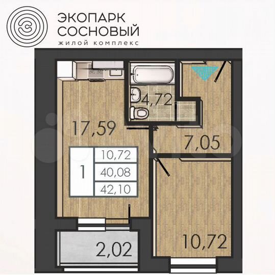 1-к. квартира, 40 м², 1/4 эт.