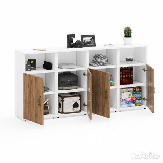 Набор из четырёх тумб Мебельный двор Лидер-8 3.19 белый шагрень/крафт золото, 160х30х75