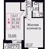 1-к. квартира, 37,4 м², 9/9 эт.