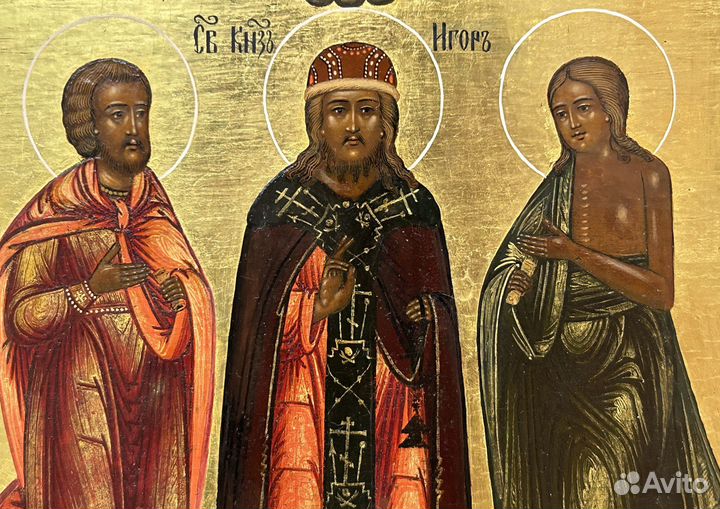 Икона Святые Игорь, Леонид, Мария Редкость