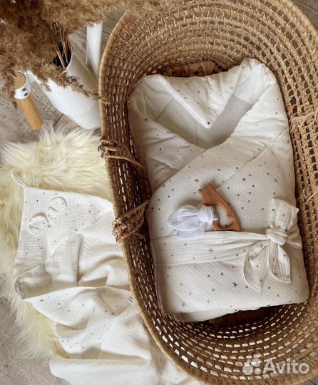 Конверт на выписку, одеяло муслиновое детское