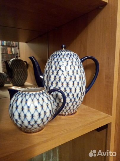 Чайный сервиз ссср, лфз. Фарфор. Кобальтовая сетка