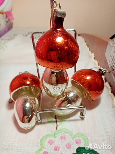 Ёлочные игрушки СССР, грибы 3 штуки