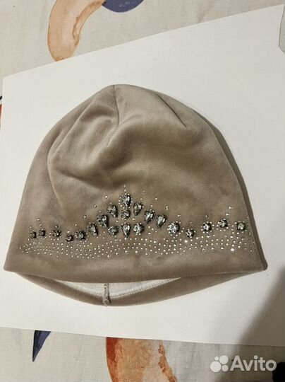 Шапка женская утеплённая велюр со стразами