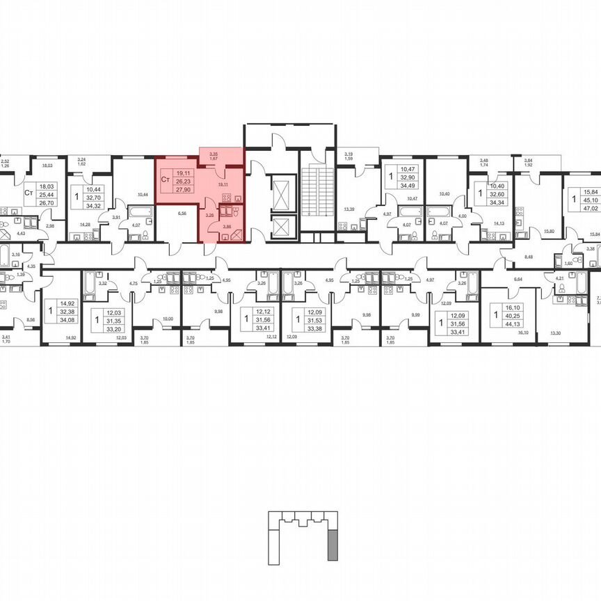 Квартира-студия, 27,9 м², 15/19 эт.