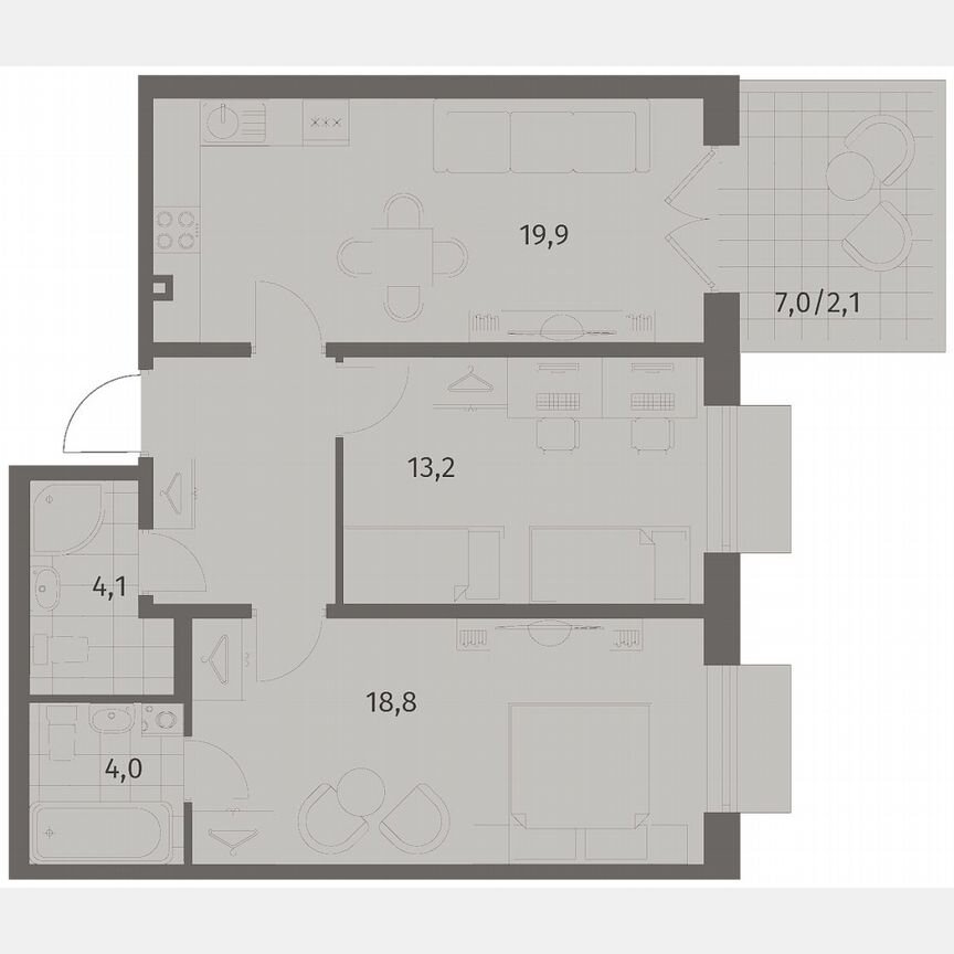 2-к. квартира, 69,1 м², 1/8 эт.