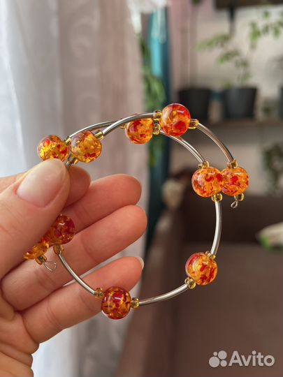 Браслет янтарь металл