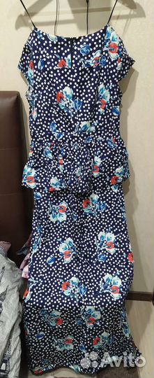 Длинное нарядное платье х/б 46р с баской