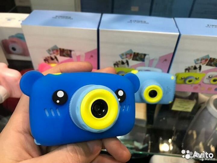 Детский цифровой фотоаппарат Мишка голубой