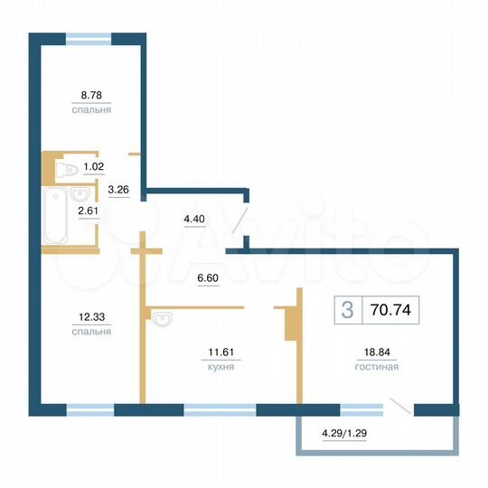 3-к. квартира, 70,7 м², 13/17 эт.