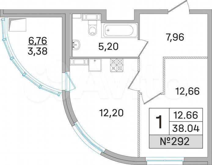 1-к. квартира, 38 м², 5/19 эт.