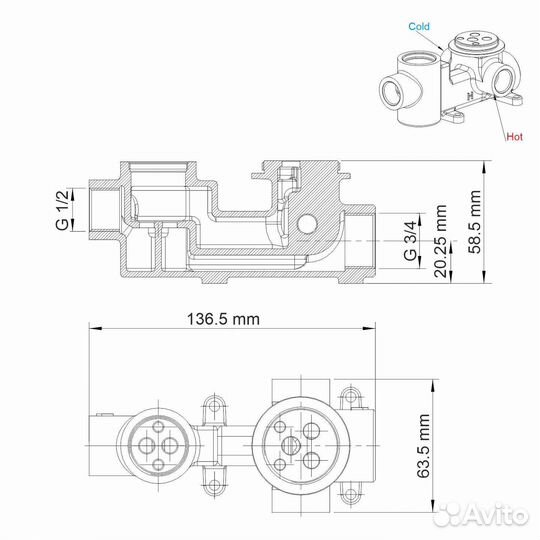 Смеситель wasserkraft Exter 1641 для ванны и душа