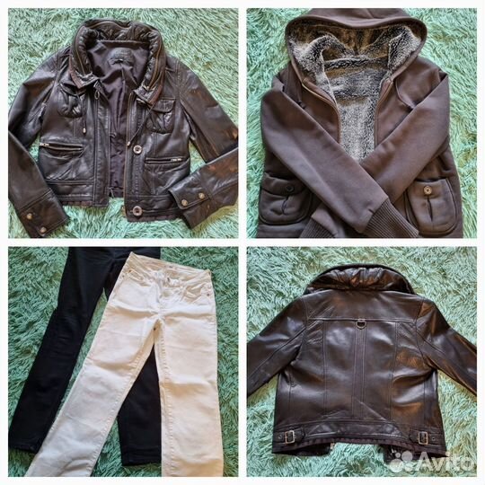 Куртка кожаная, джинсы, толстовка S/М