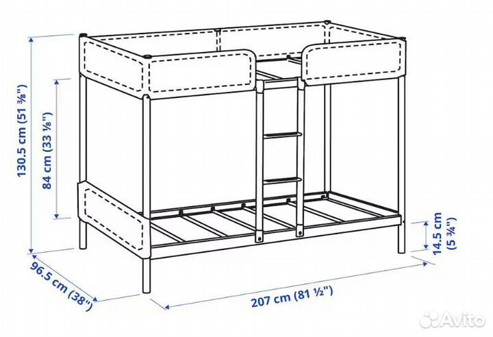 Двухярусная кровать IKEA металлическая