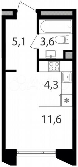 Квартира-студия, 24,6 м², 6/17 эт.