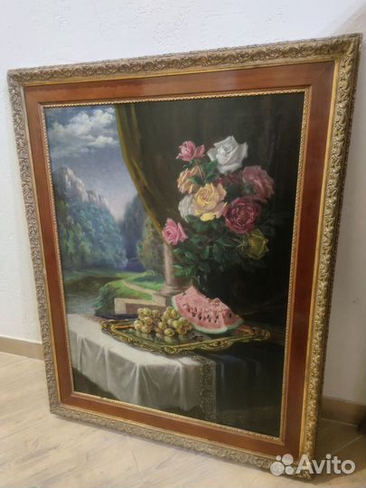 Антикварная картина холст масло натюрморт