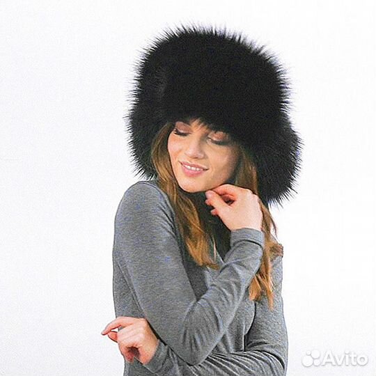 Шапка Малахай Черный волк из экомеха и экокожи