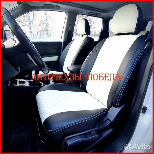 Чехлы Nissan X-Trail T32 из экокожи чёрно-белые