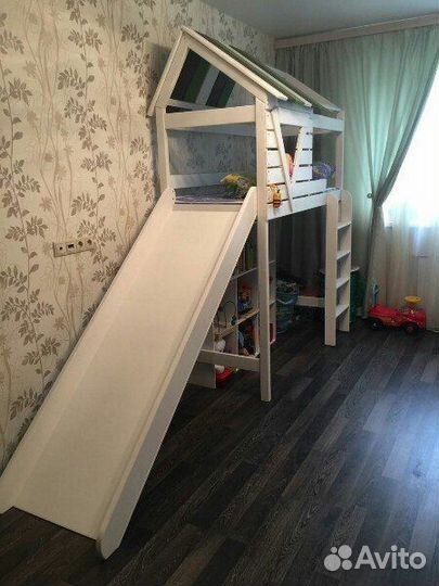 Детская кровать чердак домик с горкой