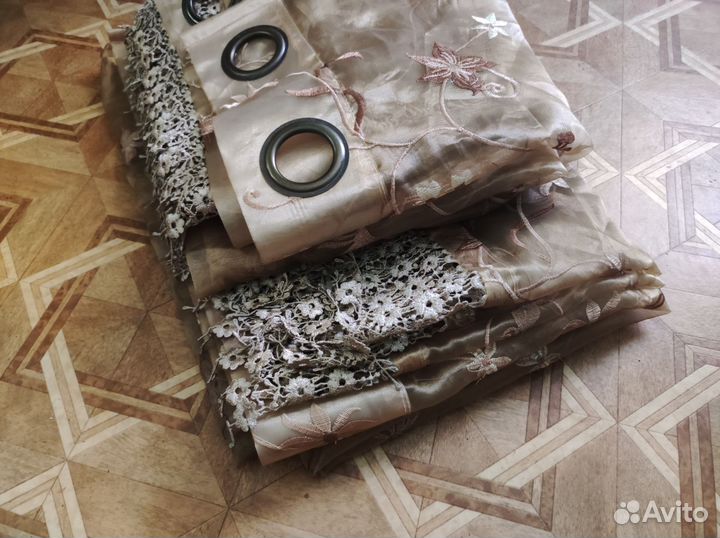 Шторы тюль органза бежевые