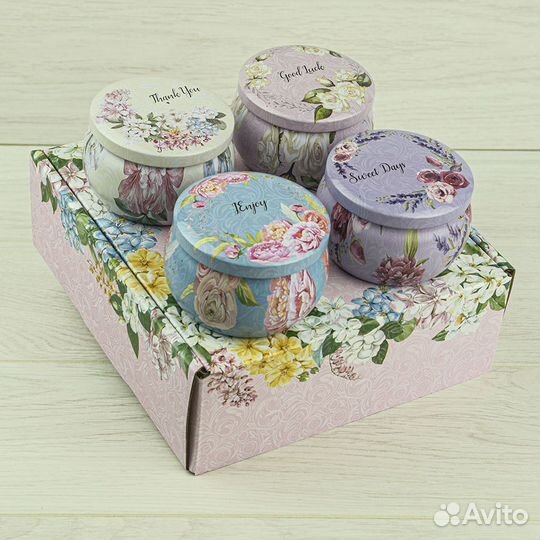 Набор 4 шт сувенирных баночек Цветы Желаний 130мл