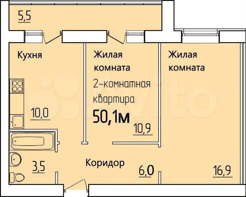 Двухкомнатная квартира кошелев проект 2-к. квартира, 47,4 м², 6/9 эт. на продажу в Смышляевке Купить квартиру Авито
