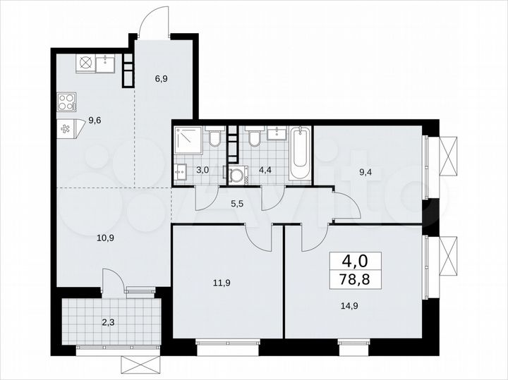 4-к. квартира, 78,8 м², 16/21 эт.