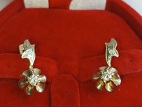 Советские золотые серьги Тюльпаны с бриллиантами